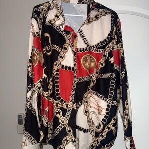 Chic Chain Print Blouse in Black and Red